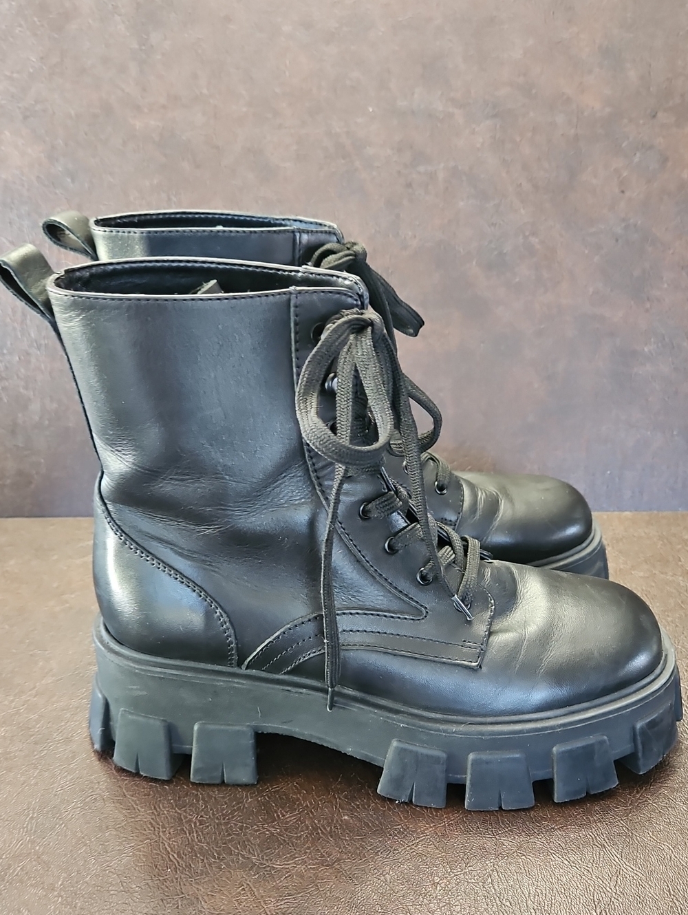 Marc Fisher Black Platform Lace-Up Combat Boots